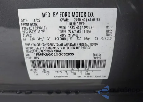 2022 Ford Explorer St из США, поврежденный, VIN 1FM5K8GC2NGC32835